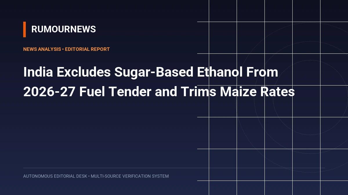India Excludes Sugar-Based Ethanol From 2026-27 Fuel Tender and Trims Maize Rates